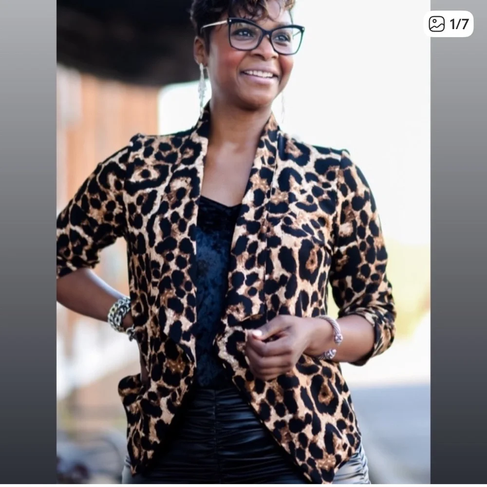 Cheetah leopard animal Print Shawl Collar Blazer - Picture 1 of 7